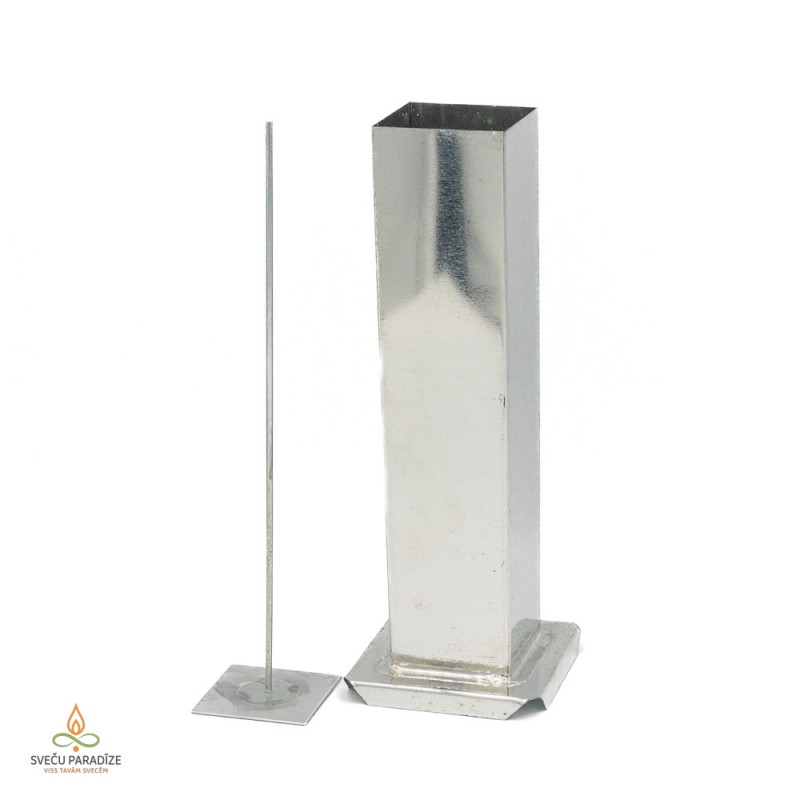 Candle mould with removable wick pin, square, steel, 55x230mm, USED