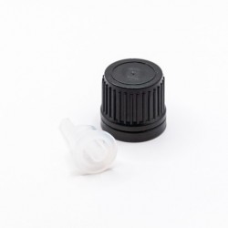 Cap with safety ring and dropper, DIN18, black