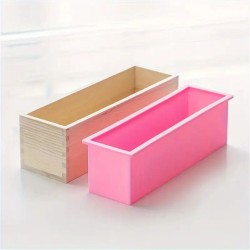 Soap mould with wooden box, small, silicone, 246x55x76mm