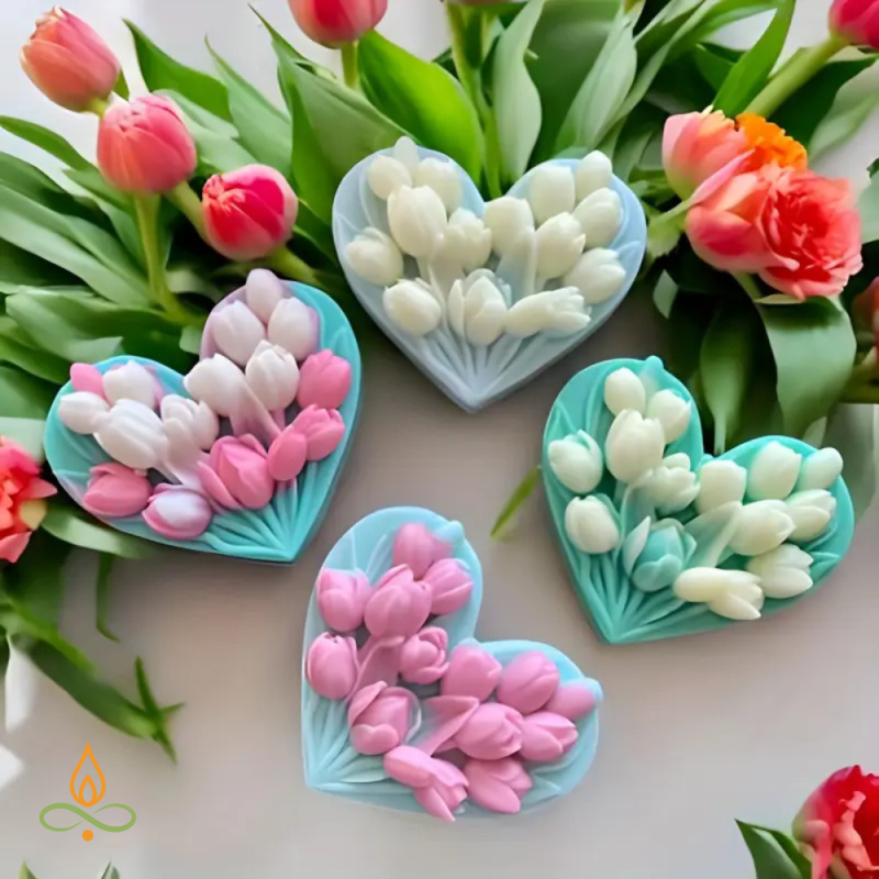 Silicone mould Heart with tulips, 77x65x17mm