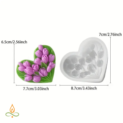 Silicone mould Heart with tulips, 77x65x17mm